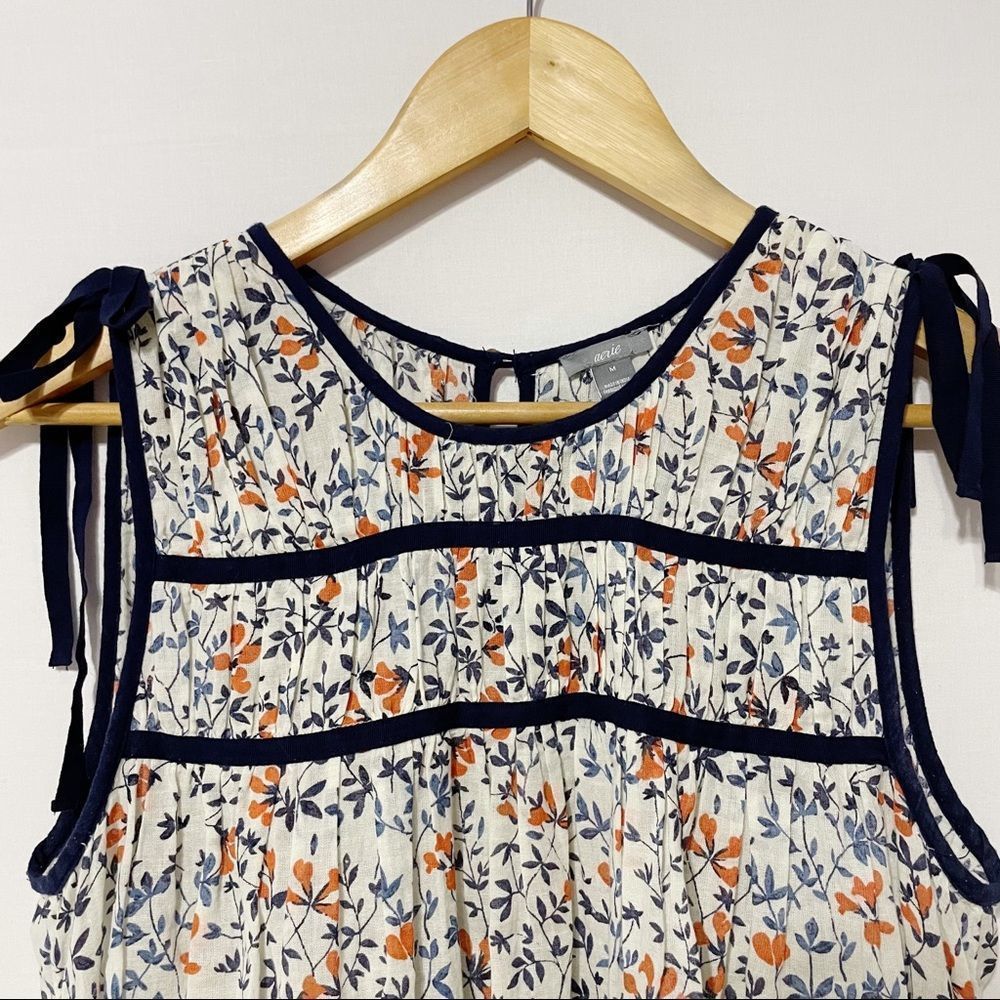 M Aerie Floral Swing Shoulder Tie Sleeveless Semisheer Blouse - Picture 3 of 8